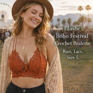 Blashe Crochet Lace Bralette Rust Boho Desert Festival Vibes Summertime SZL